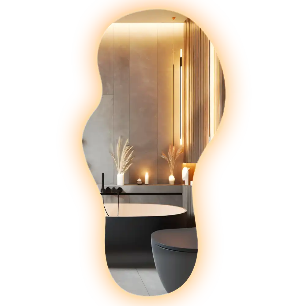 Miroir suspendu de forme organique avec éclairage LED