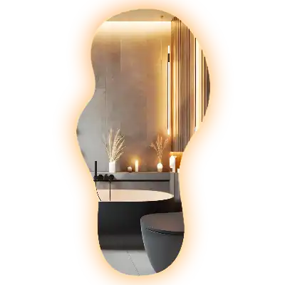 Miroir suspendu de forme organique avec éclairage LED
