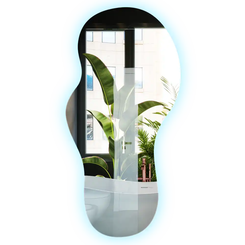 Miroir suspendu de forme organique avec éclairage LED