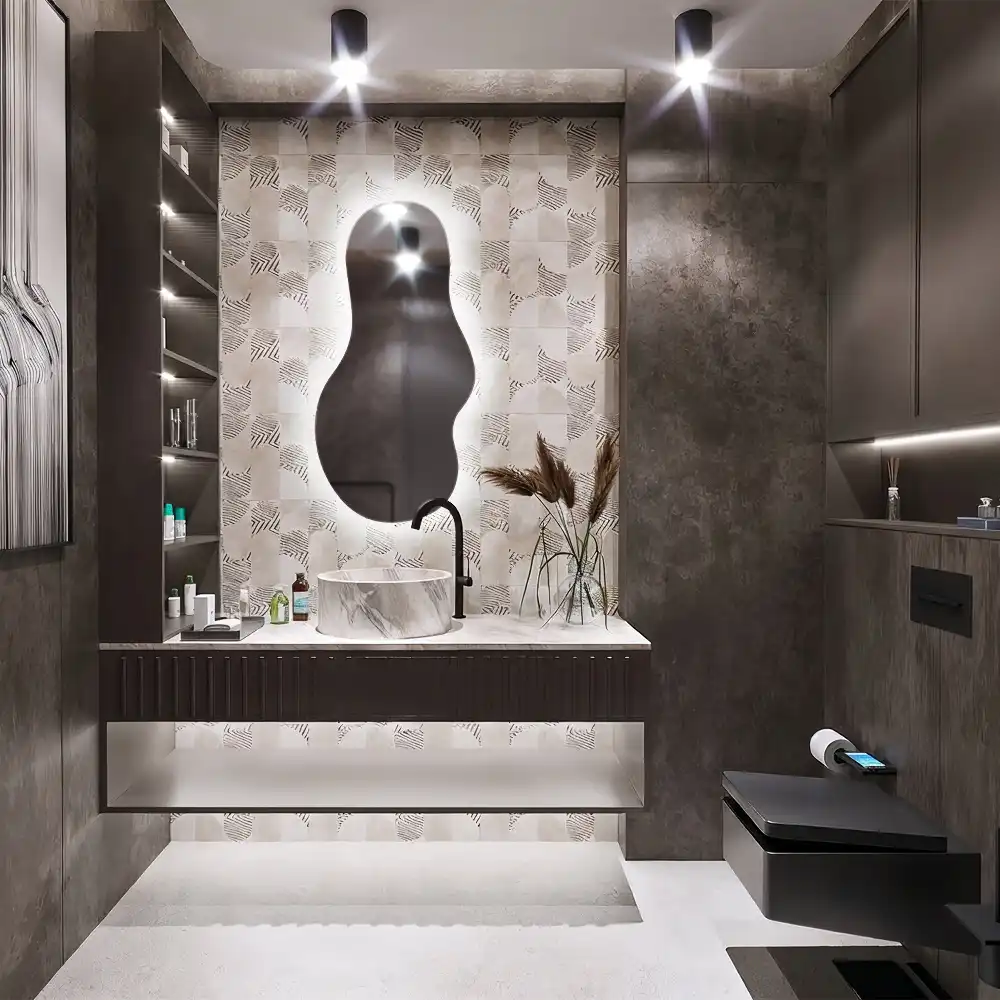 Miroir suspendu de forme organique avec éclairage LED