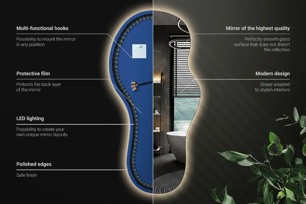 Miroir suspendu de forme organique avec éclairage LED