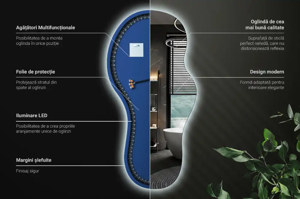 Miroir suspendu de forme organique avec éclairage LED