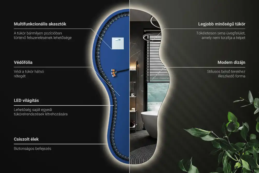 Miroir suspendu de forme organique avec éclairage LED