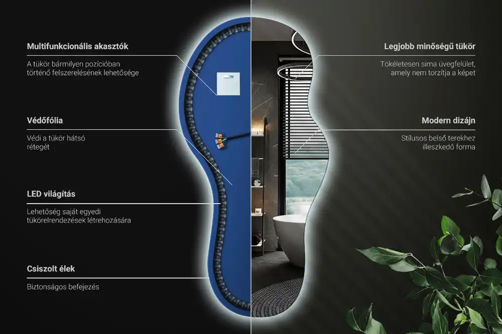 Miroir suspendu de forme organique avec éclairage LED