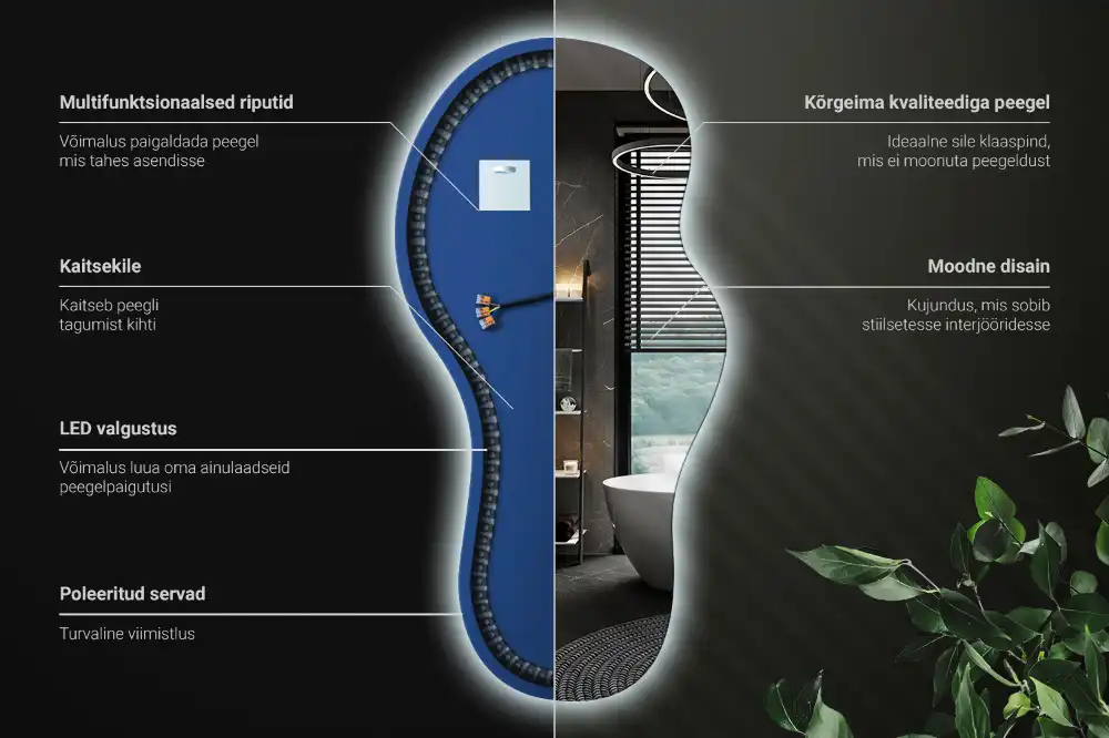 Miroir suspendu de forme organique avec éclairage LED