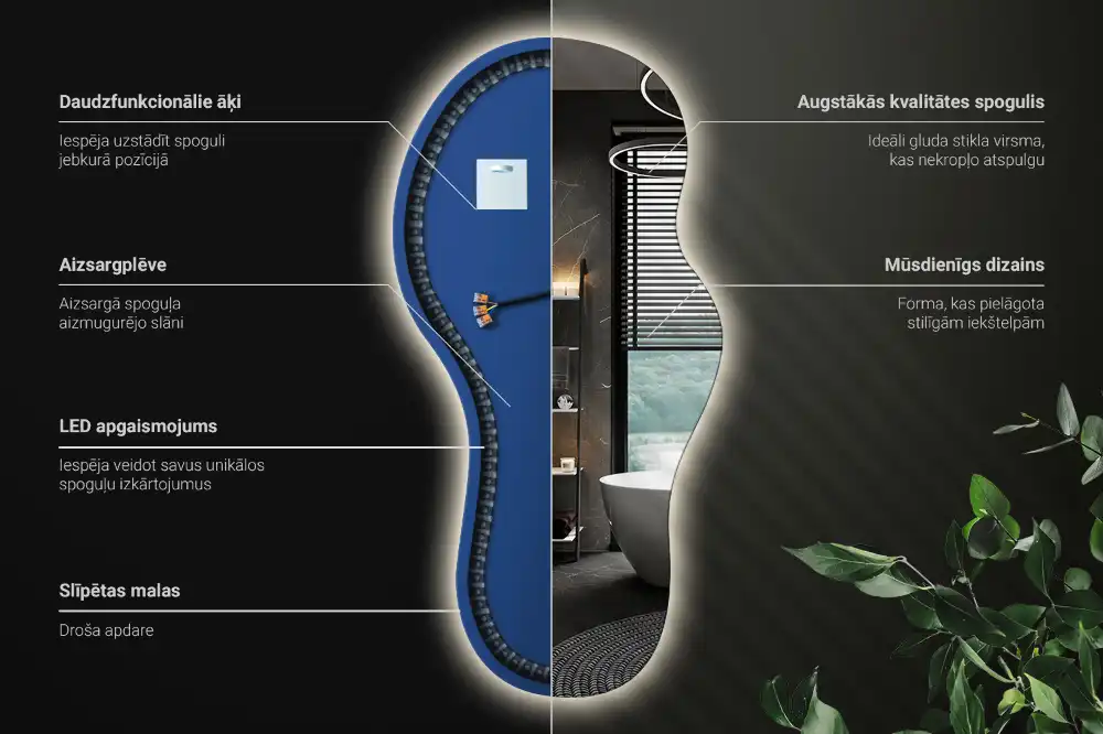 Miroir suspendu de forme organique avec éclairage LED