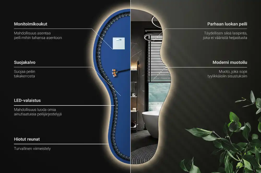 Miroir suspendu de forme organique avec éclairage LED