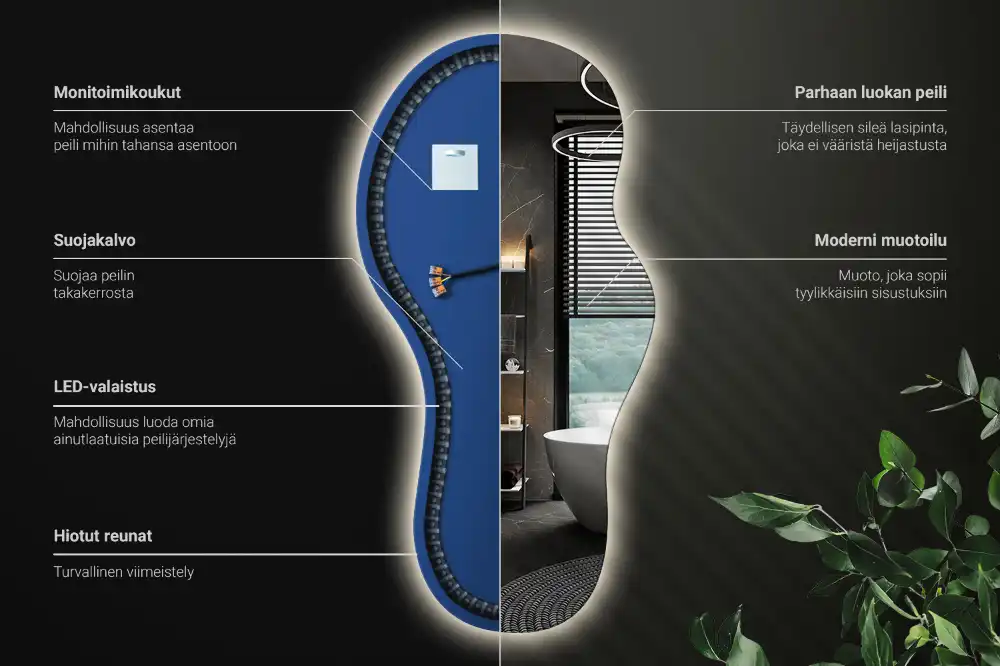 Miroir suspendu de forme organique avec éclairage LED