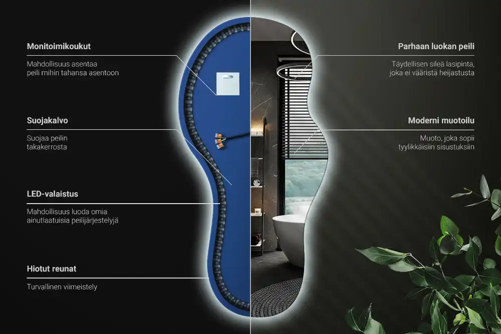 Miroir suspendu de forme organique avec éclairage LED