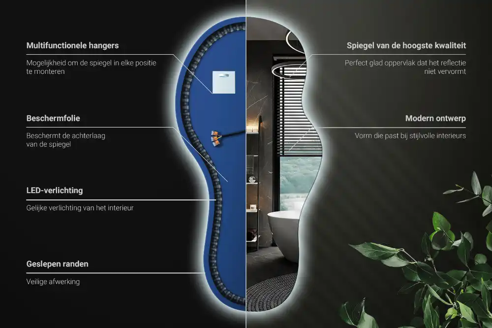 Miroir suspendu de forme organique avec éclairage LED