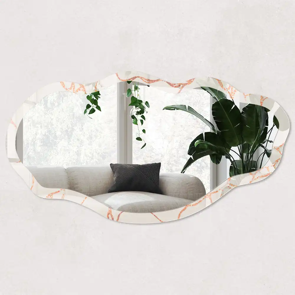 Miroir asymétrique cadre imprimé Lignes orange sur fond clair