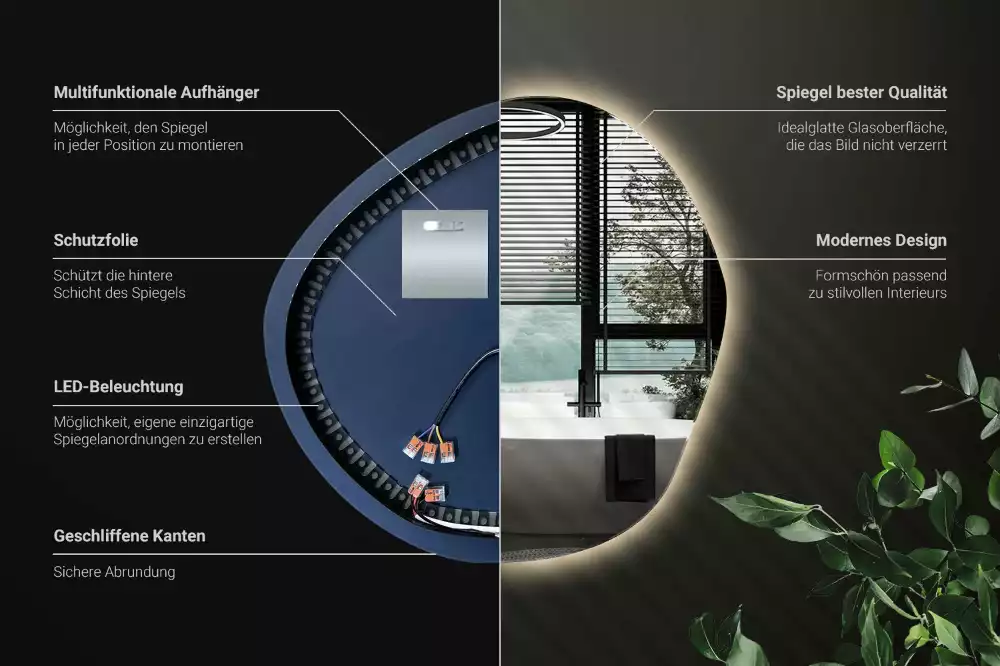 Miroir asymétrique led mur