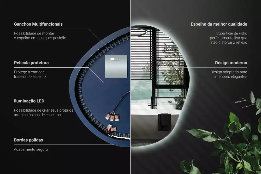 Miroir asymétrique led mur