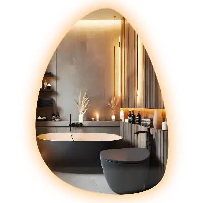 Miroir mural de forme ovoïde avec rétroéclairage LED