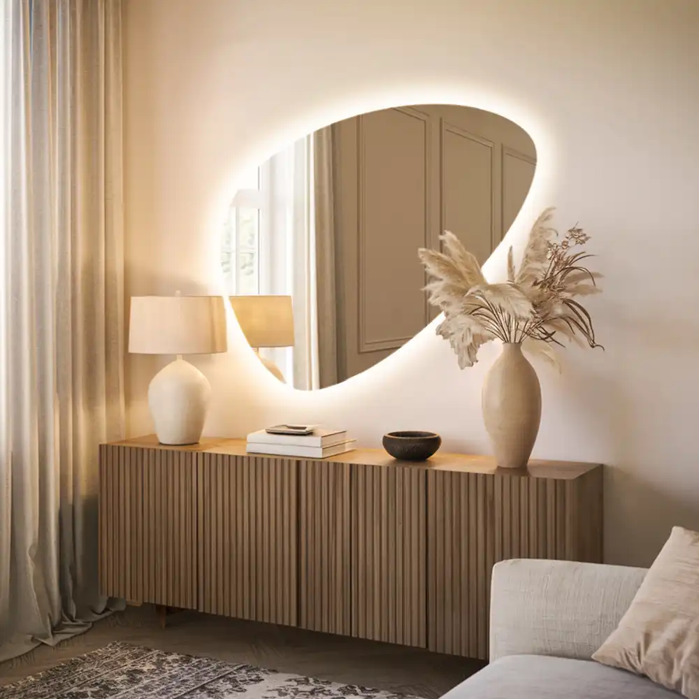 Miroir mural de forme ovoïde avec rétroéclairage LED