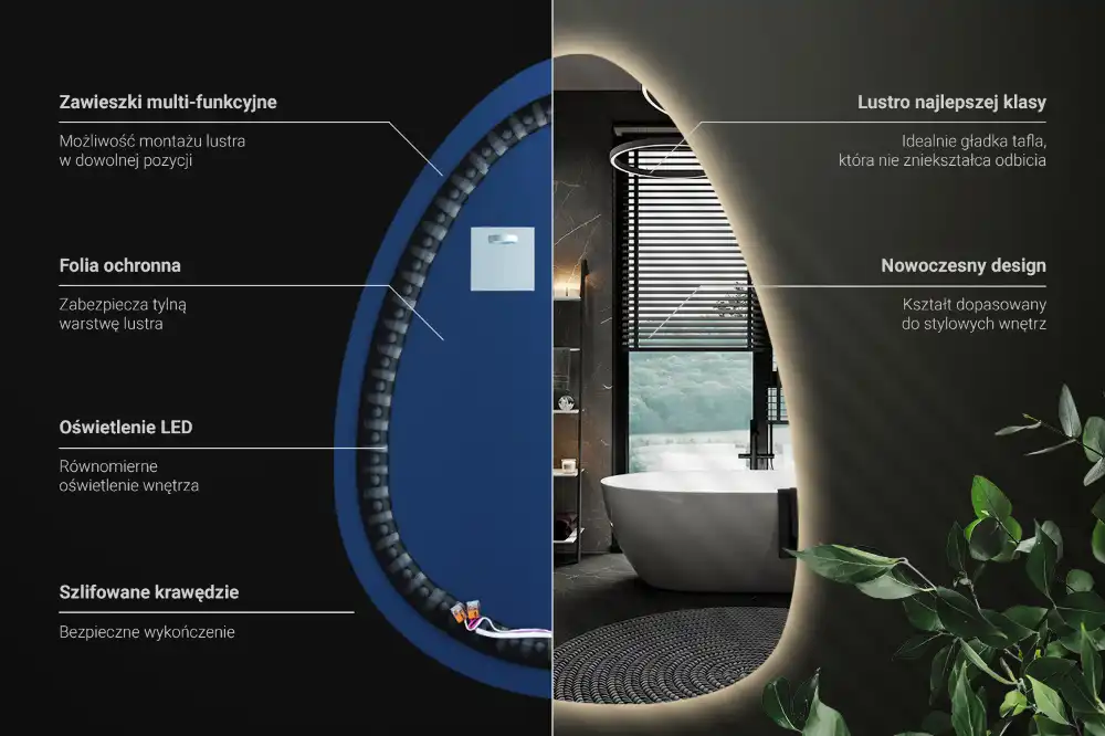 Miroir mural de forme ovoïde avec rétroéclairage LED