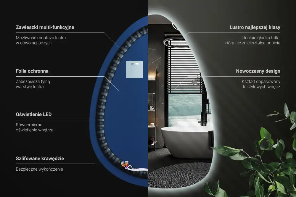 Miroir mural de forme ovoïde avec rétroéclairage LED