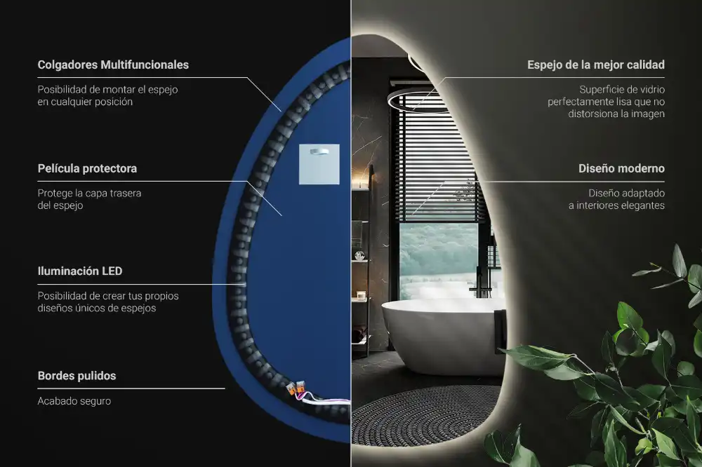 Miroir mural de forme ovoïde avec rétroéclairage LED
