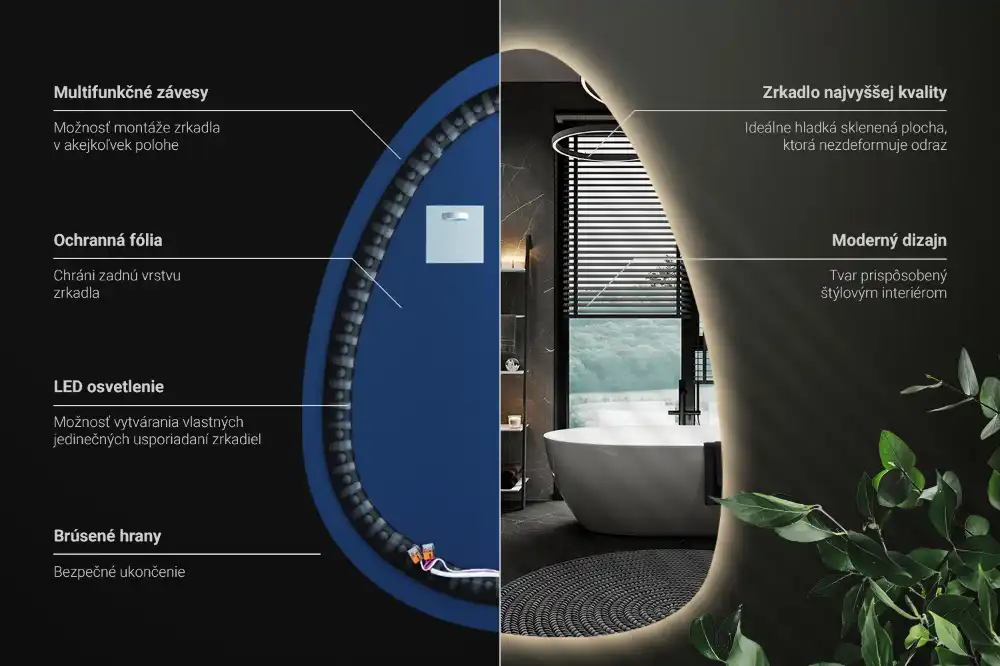 Miroir mural de forme ovoïde avec rétroéclairage LED