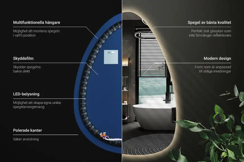 Miroir mural de forme ovoïde avec rétroéclairage LED