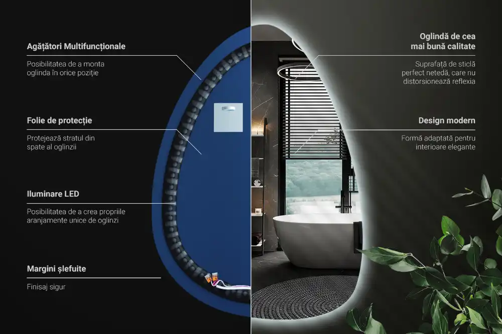 Miroir mural de forme ovoïde avec rétroéclairage LED