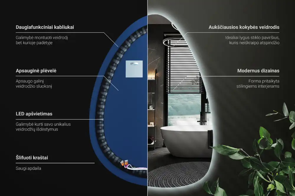 Miroir mural de forme ovoïde avec rétroéclairage LED