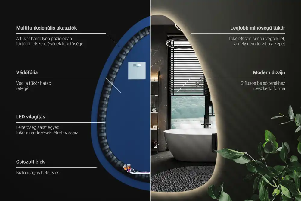 Miroir mural de forme ovoïde avec rétroéclairage LED