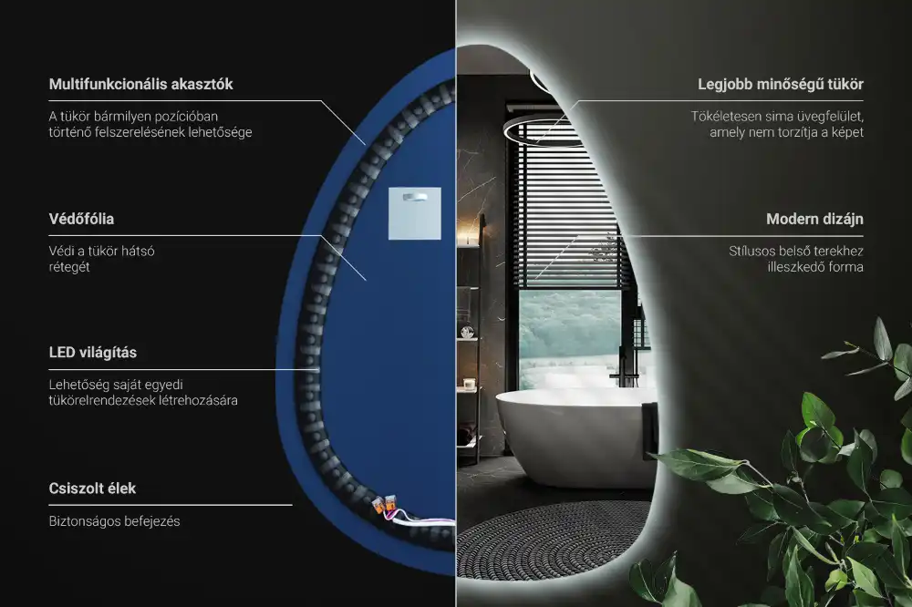 Miroir mural de forme ovoïde avec rétroéclairage LED