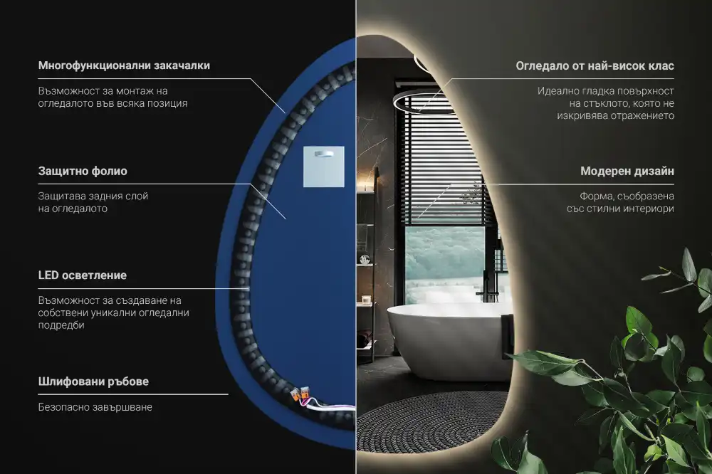 Miroir mural de forme ovoïde avec rétroéclairage LED