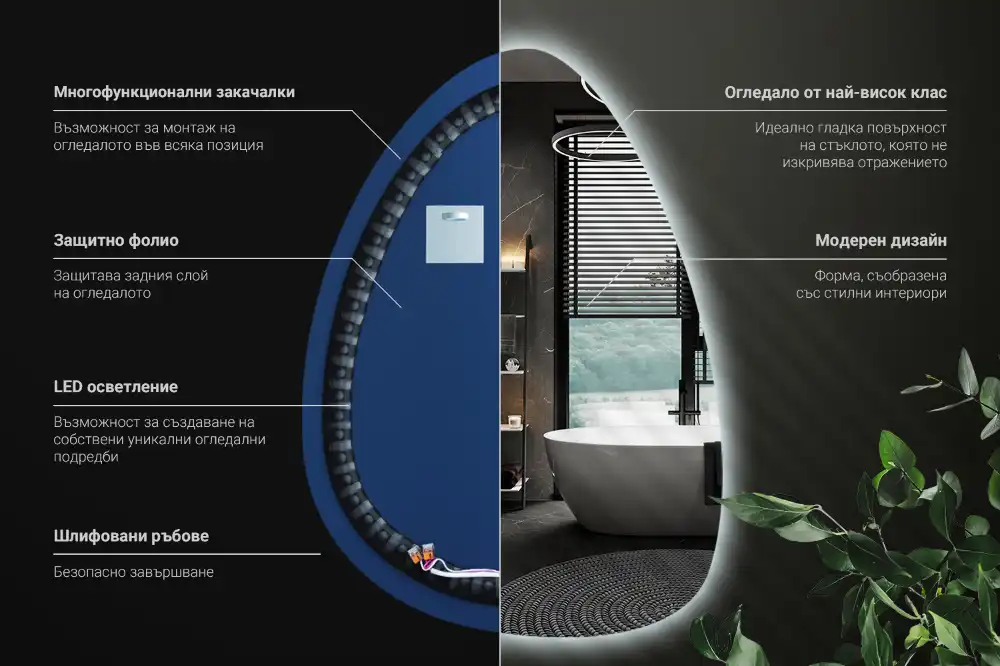 Miroir mural de forme ovoïde avec rétroéclairage LED