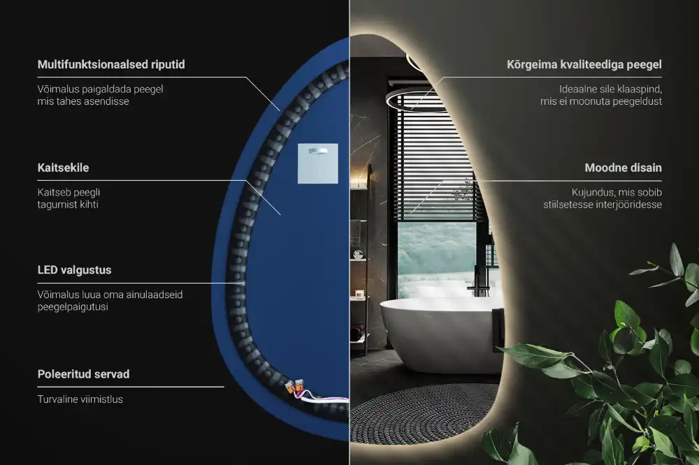 Miroir mural de forme ovoïde avec rétroéclairage LED