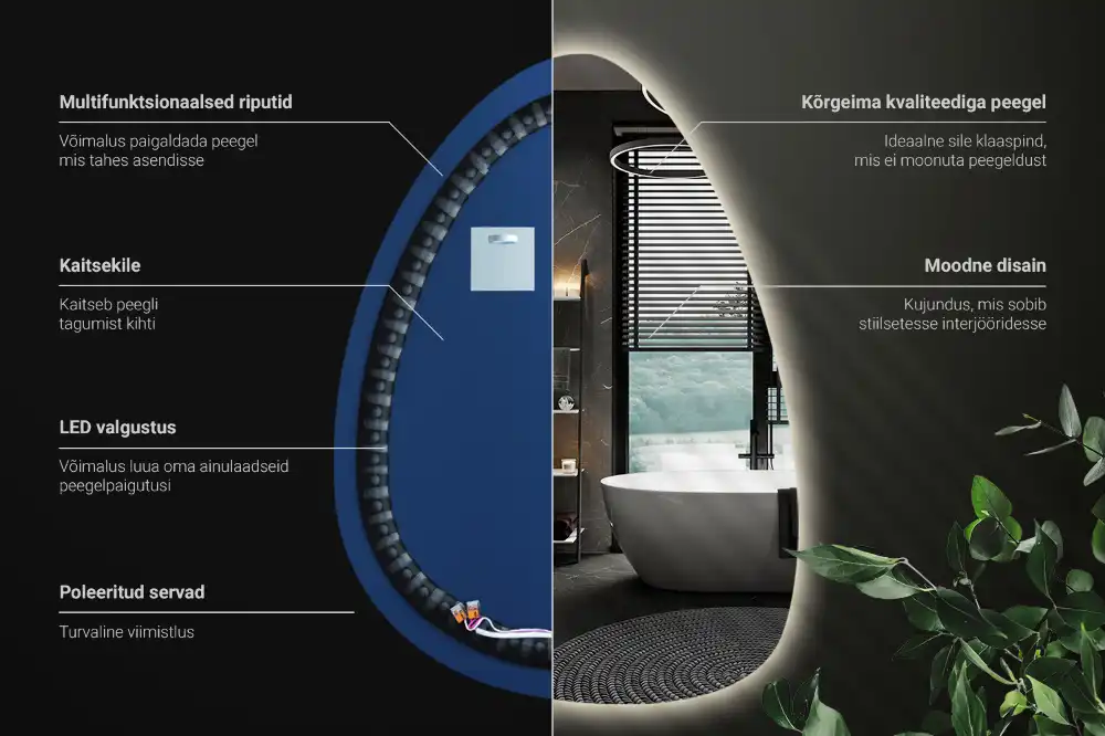 Miroir mural de forme ovoïde avec rétroéclairage LED