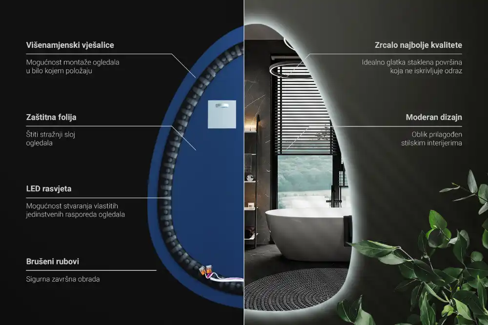Miroir mural de forme ovoïde avec rétroéclairage LED