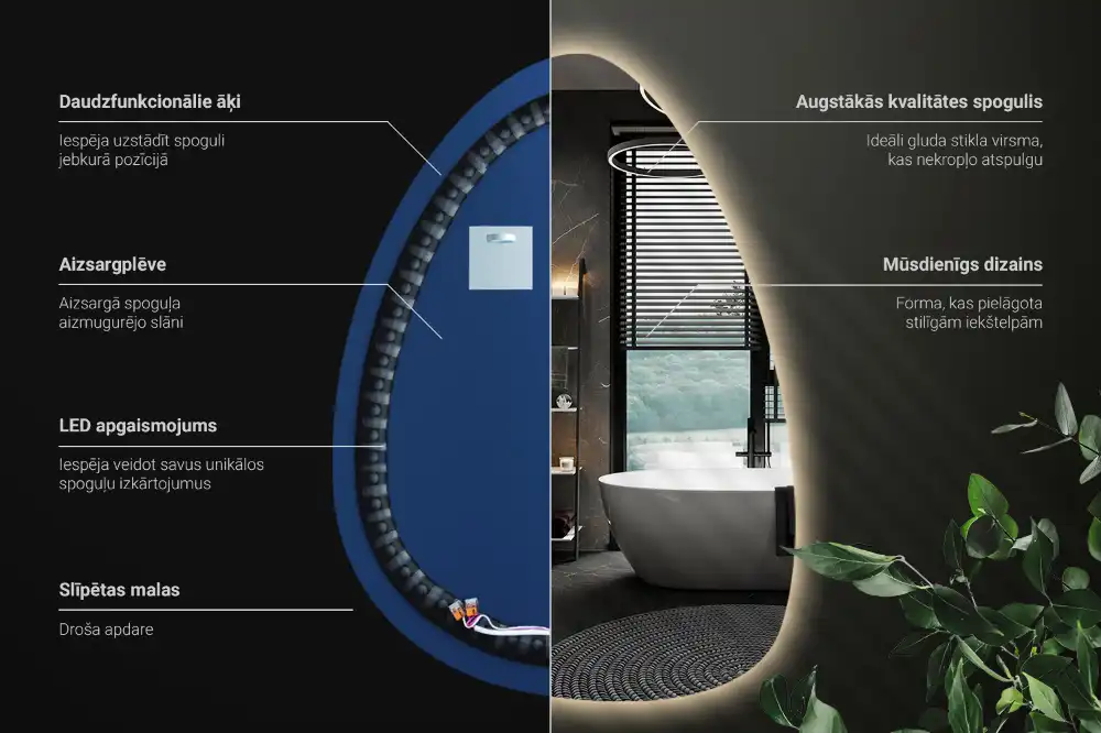 Miroir mural de forme ovoïde avec rétroéclairage LED