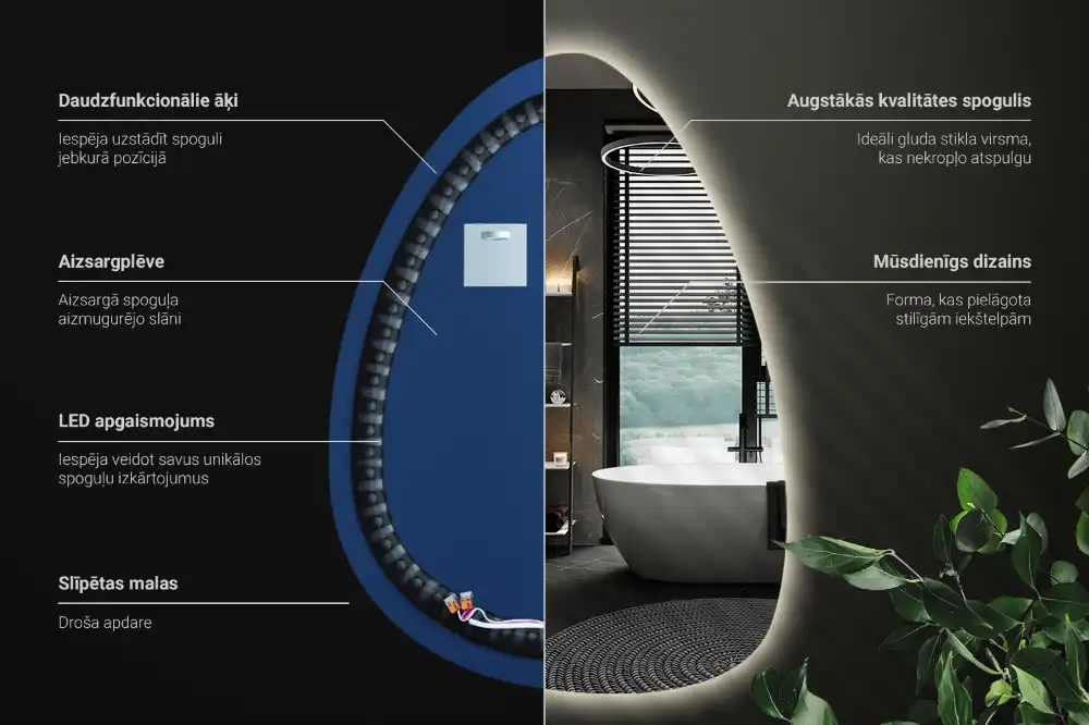 Miroir mural de forme ovoïde avec rétroéclairage LED