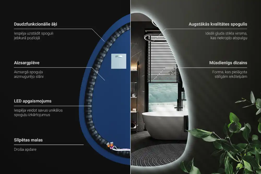 Miroir mural de forme ovoïde avec rétroéclairage LED