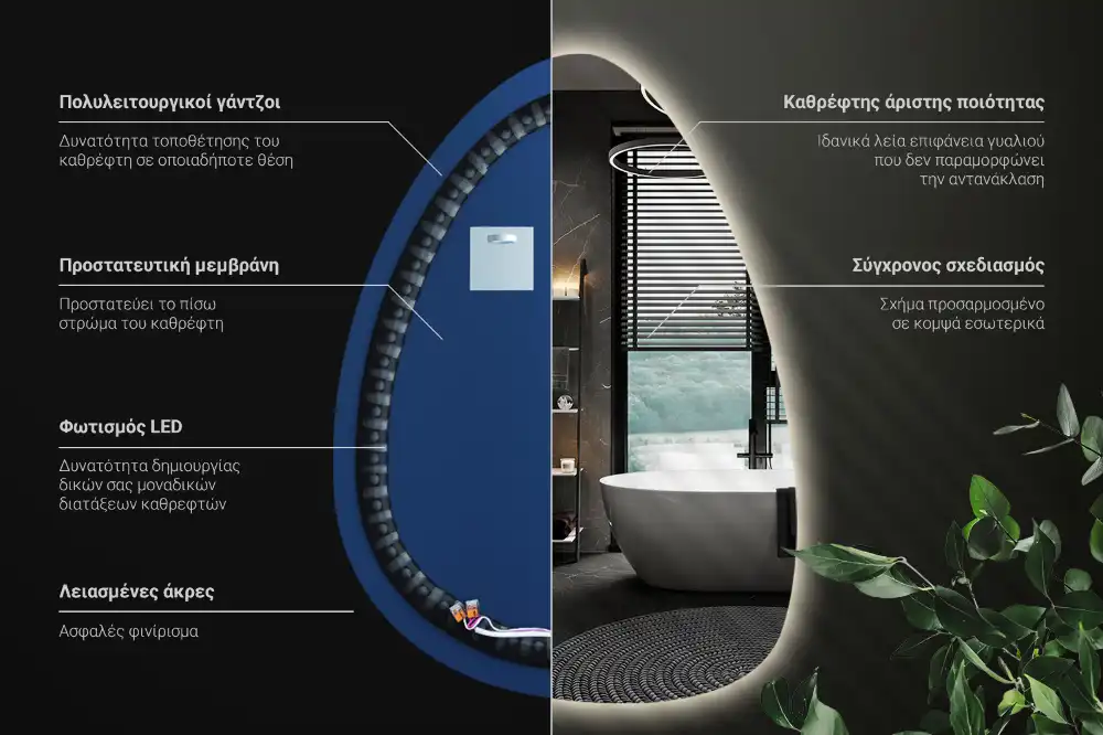 Miroir mural de forme ovoïde avec rétroéclairage LED