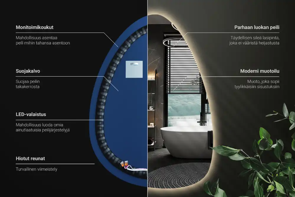 Miroir mural de forme ovoïde avec rétroéclairage LED