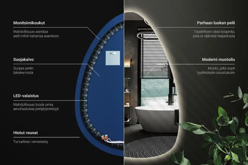 Miroir mural de forme ovoïde avec rétroéclairage LED