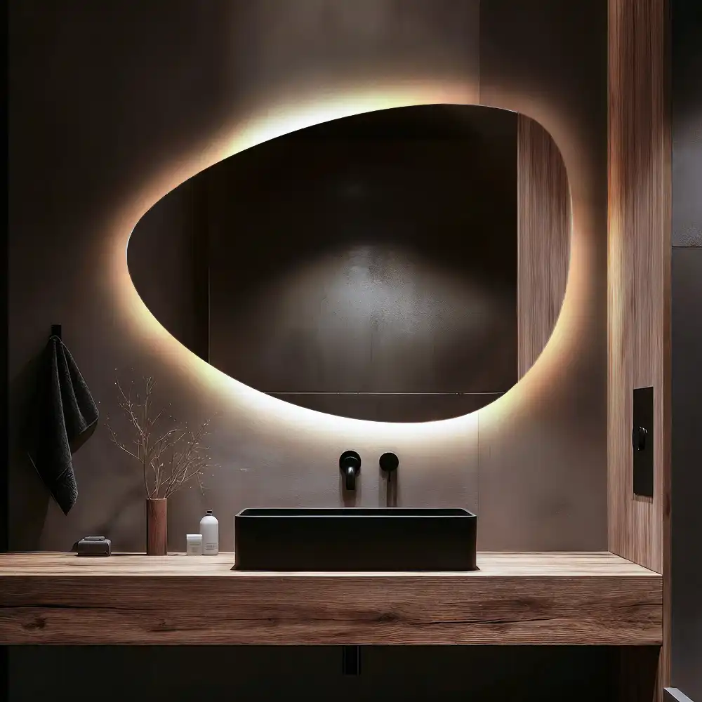 Miroir mural de forme ovoïde avec rétroéclairage LED