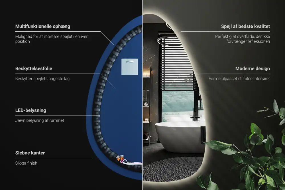 Miroir mural de forme ovoïde avec rétroéclairage LED