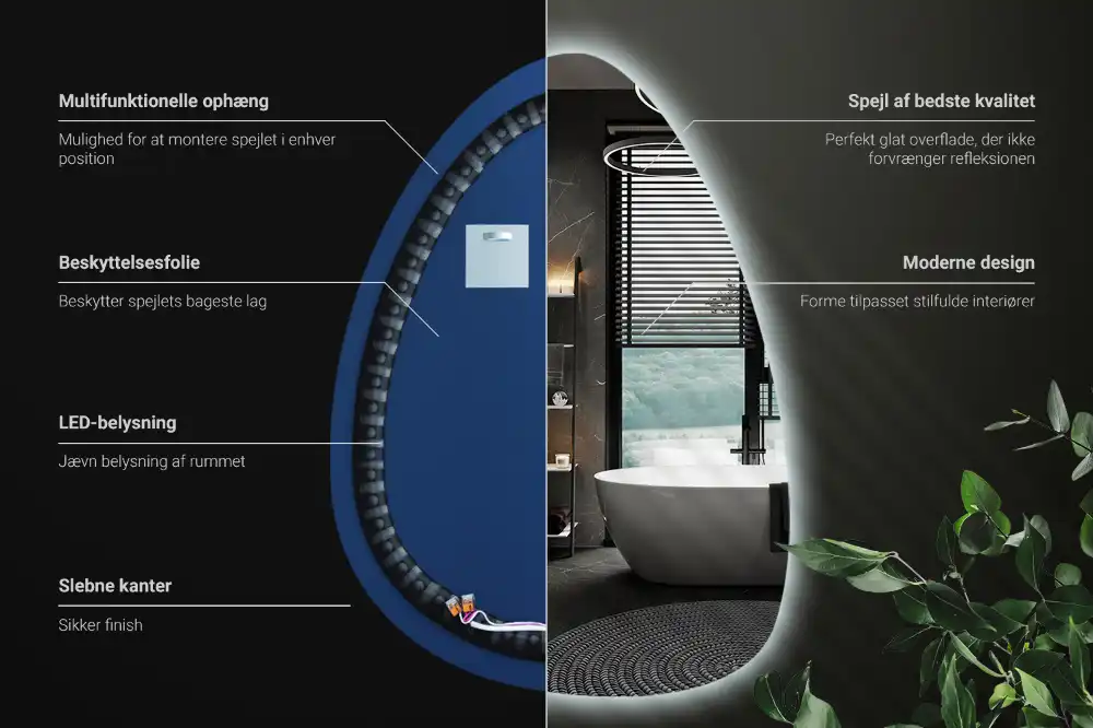 Miroir mural de forme ovoïde avec rétroéclairage LED