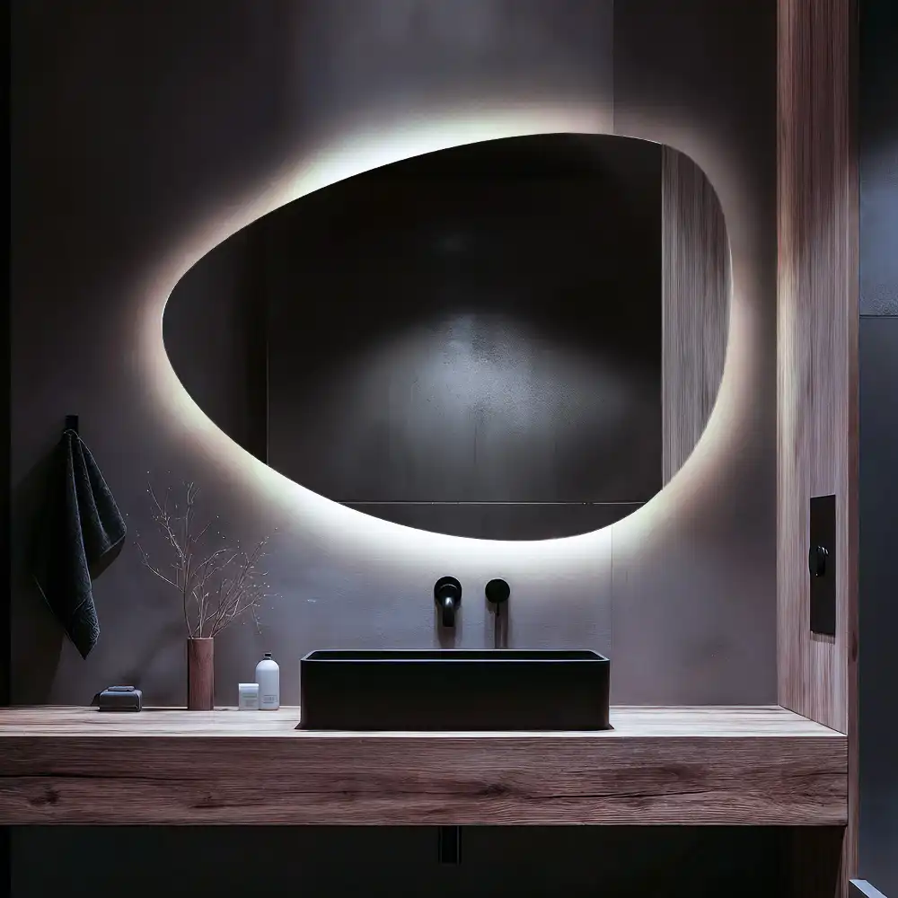 Miroir mural de forme ovoïde avec rétroéclairage LED
