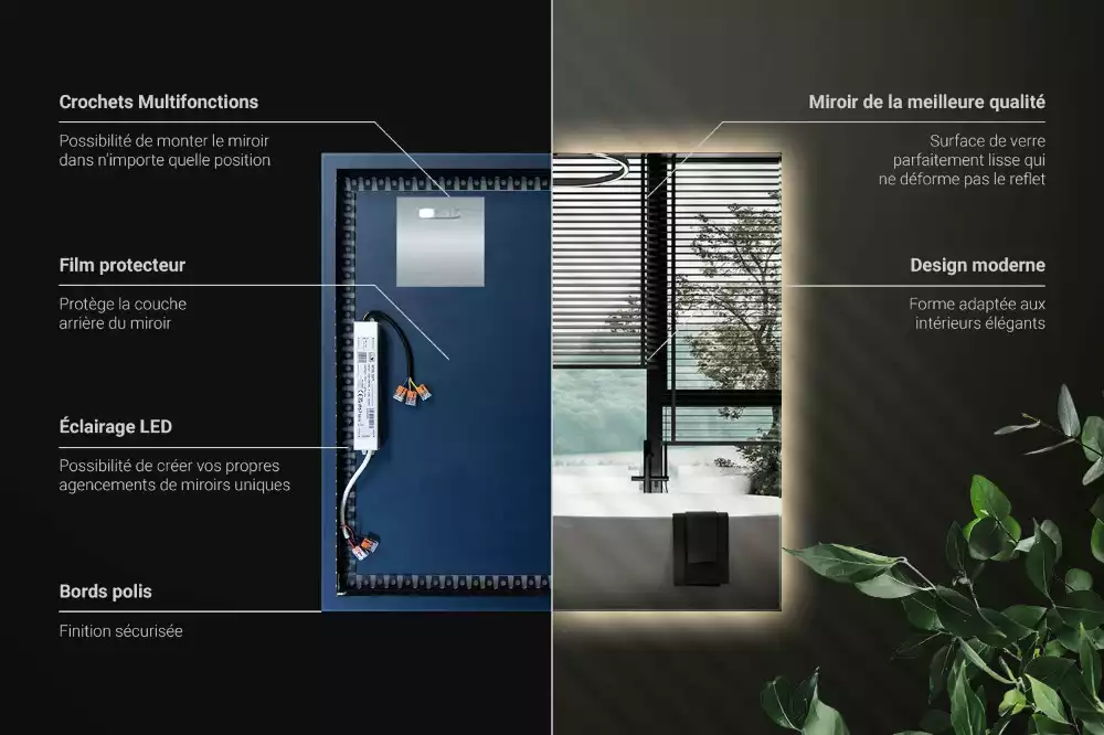 Miroir carré LED moderne