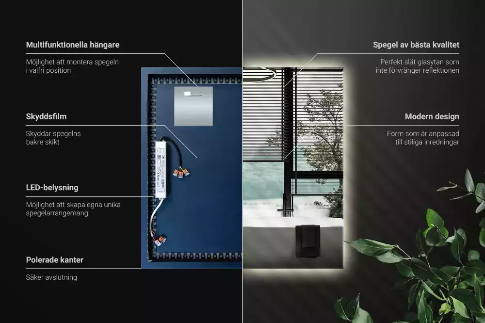 Miroir carré LED moderne