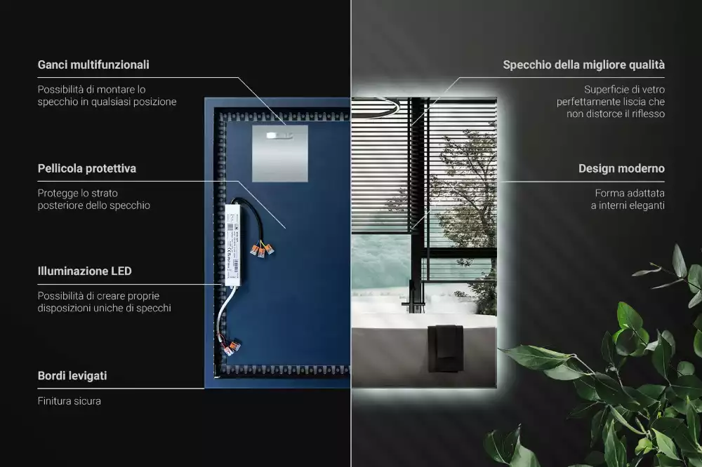 Miroir carré LED moderne