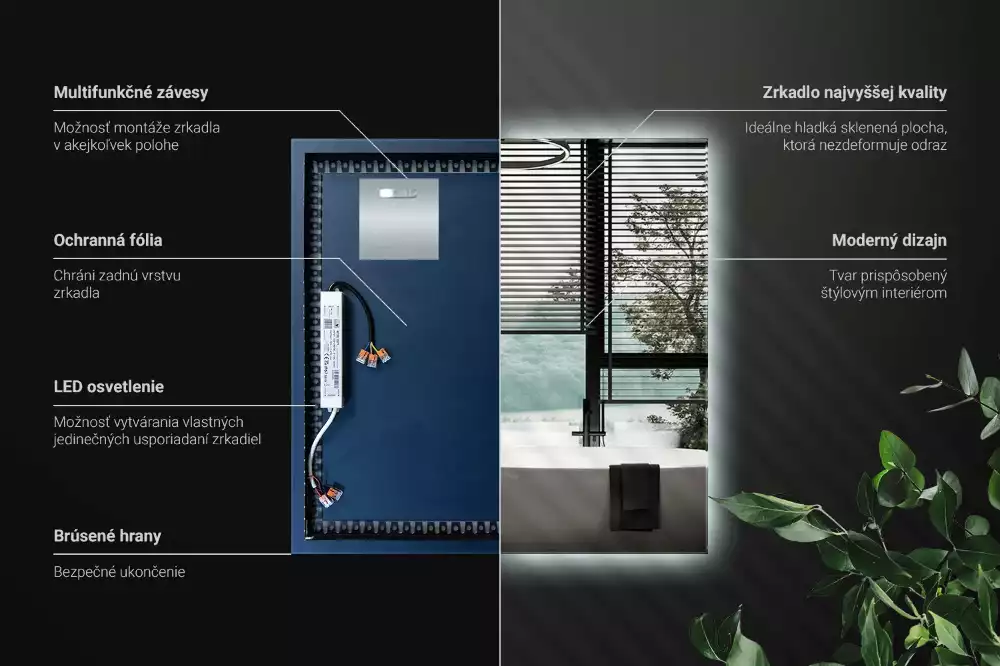 Miroir carré LED moderne