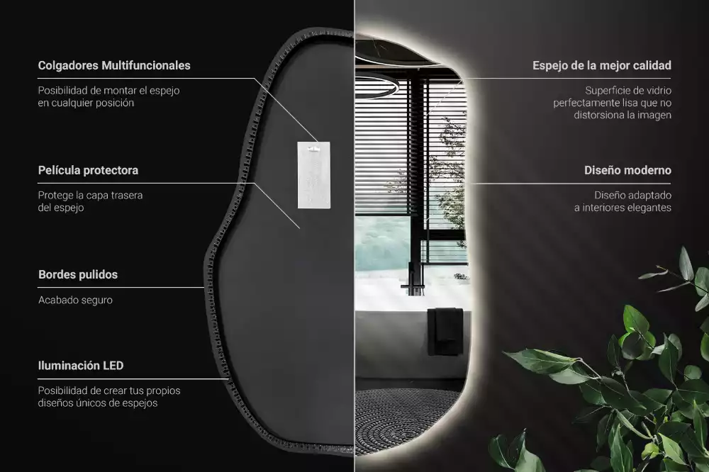 Miroir forme organique led décoratif
