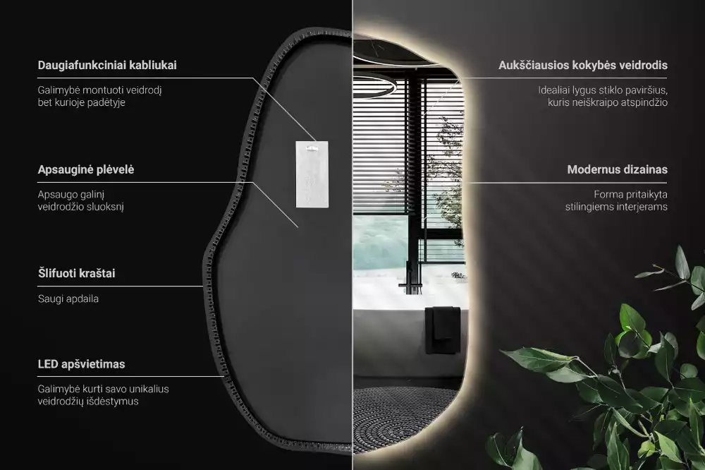 Miroir forme organique led décoratif