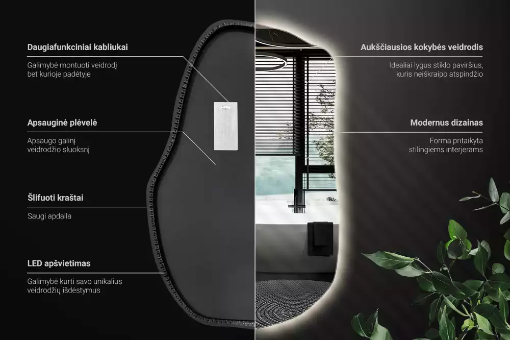 Miroir forme organique led décoratif